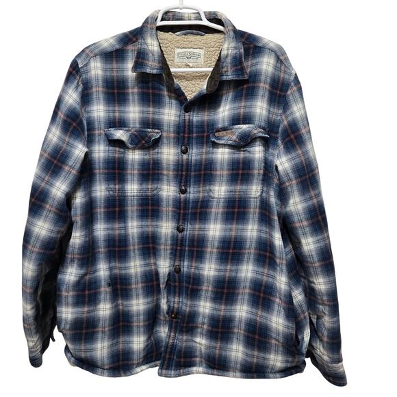 Field & Stream Plaid Sherpa Shacket Blue Brown Size L - Picture 1 of 10